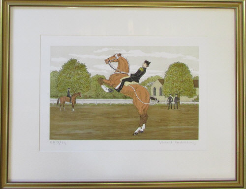 French artist's proof print 19/24 of a rearing horse and rider by Vincent Haddelsey (1934-2010)