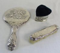 Silver hair brush and mirror Birmingham 1912 & 1915 & silver trinket box/pin cushion Birmingham