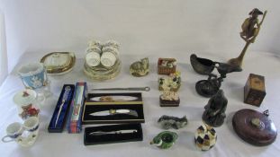 Various ceramics inc cat ornaments and Shelley, tape measure, letter openers,