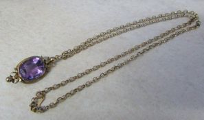 9ct gold amethyst pendant on a 9ct gold chain total weight 17.