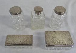 5 silver topped cut glass dressing table pots/perfume bottle London 1860