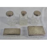 5 silver topped cut glass dressing table pots/perfume bottle London 1860