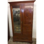 Edwardian compendium wardrobe with inlay & mirror door W110cm by H199cm