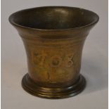 Bronze mortar with date 1708 and initials to back