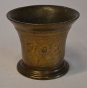 Bronze mortar with date 1708 and initials to back