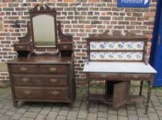 Late Victorian marble top washstand and dressing table/chest of drawers.