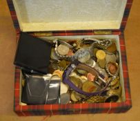 Box of mixed coins and costume wristwatches