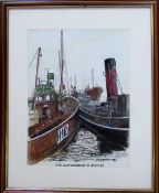 Watercolour of fishing boats at St Andrews Dock (Hull) by Alf Newsome (1932-2017) signed and dated