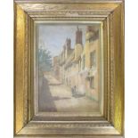 Watercolour of a street scene initialled AN 1904 in gilt frame 45 cm x 54 .