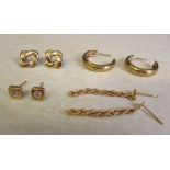 4 pairs of earrings tested as 9ct gold total weight 2.
