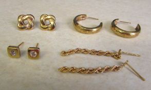 4 pairs of earrings tested as 9ct gold total weight 2.