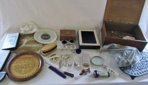 Various items inc magnifying glasses, silver plate,