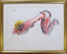 Impressionist watercolour of a kneeling nude by Peter Collins (1923-2001) Stanley Studios Chelsea