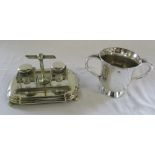 Silver plate Art Deco ink stand & a 19th century silver plate loving cup