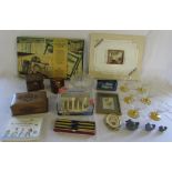 Various items inc glassware, Marquetry kit, Business game,