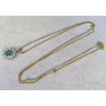 9ct gold chain with 9ct gold cubic zirconia and green agate pendant
