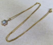 9ct gold chain with 9ct gold opal and diamond pendant total weight 2.