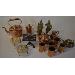 Various brass ware and copper inc kettles, trivets, jugs,