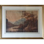 18th century watercolour landscape with a river,
