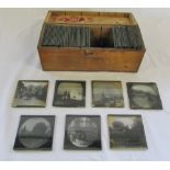 Wooden box containing assorted Victorian photographic slides