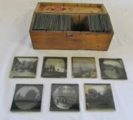 Wooden box containing assorted Victorian photographic slides