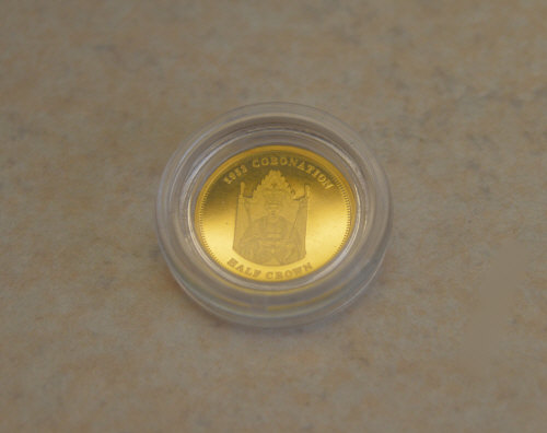 9ct gold Coronation half crown coin,
