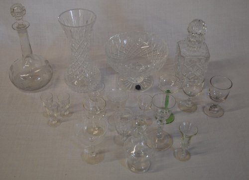 Glassware including a Stuart Crystal bowl, decanters,