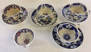 5 early 19th century teacups & 4 saucers including Hilditch & Sons