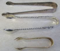 3 pairs of sugar tongs Sheffield 1926, 1893 & London 1831 total weight 1.