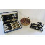 Chinese style lacquered paper mache tea sets & bowl