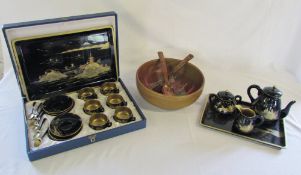 Chinese style lacquered paper mache tea sets & bowl