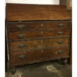 Georgian mahogany bureau with replacement handles on turned feet