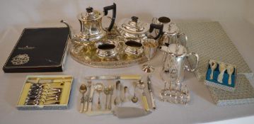 Quantity of silver plate including tea/coffee set, tray,