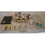 Quantity of silver plate including tea/coffee set, tray,