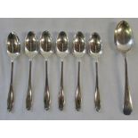6 silver teaspoons Sheffield 1933 weight 2.97 ozt & silver dessert spoon Sheffield 1915 weight 1.