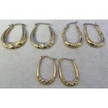 3 pairs of 9ct gold hoop earrings total weight 2.