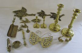 Various brass ware inc flying ducks and candlesticks