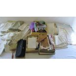 Assorted linen, gloves,