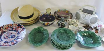 Various ceramics, hats,
