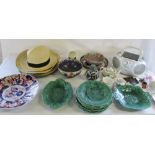 Various ceramics, hats,