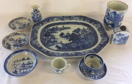 Various pieces blue & white 18th century Chinese export ware porcelain including meat dish, tankard,