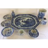 Various pieces blue & white 18th century Chinese export ware porcelain including meat dish, tankard,