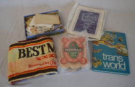 Various stamps, beer mats,