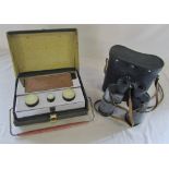 Cased Pye radio & a pair of Tento binoculars