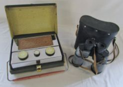 Cased Pye radio & a pair of Tento binoculars