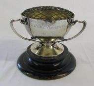 Silver tri handled rose bowl inscribed 'William & Henrietta Hale Kirkpatrick April 12th 1859 and