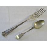 Silver dinner fork Birmingham 1954 and teaspoon Sheffield 1925 total weight 3.