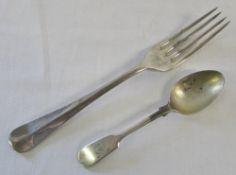 Silver dinner fork Birmingham 1954 and teaspoon Sheffield 1925 total weight 3.