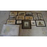 Selection of prints, framed postcards,