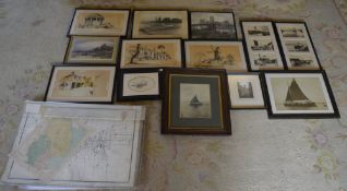 Selection of prints, framed postcards,